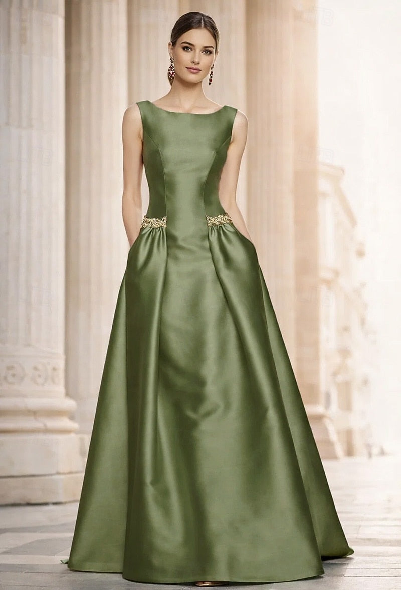 O-Neck Sleeveless Beaded A-Line Floor-Length Evening Dress