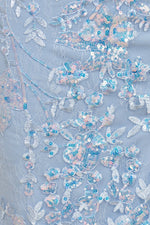 Sky Blue - Strapless Mermaid Sequined Lace Long Formal Prom Dresses With Slit