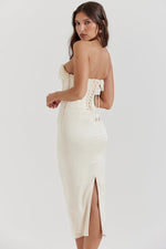 Strapless Beaded Sleeveless Mermaid Tea-Length Wedding Dress