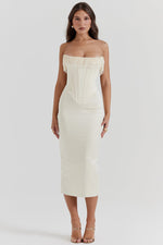 Strapless Beaded Sleeveless Mermaid Tea-Length Wedding Dress