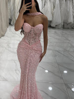 Sweetheart Sequisn Saprkle Sleeveless Mermaid Floor-Length Prom Dress