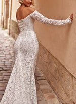 Trumpet Mermaid Off-The-Shoulder Long Sleeves Sweep Train Lace Wedding Dresses