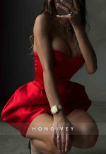 Strapless Sleeveless Satin Pleated Sweetheart Mini Homecoming Dresses