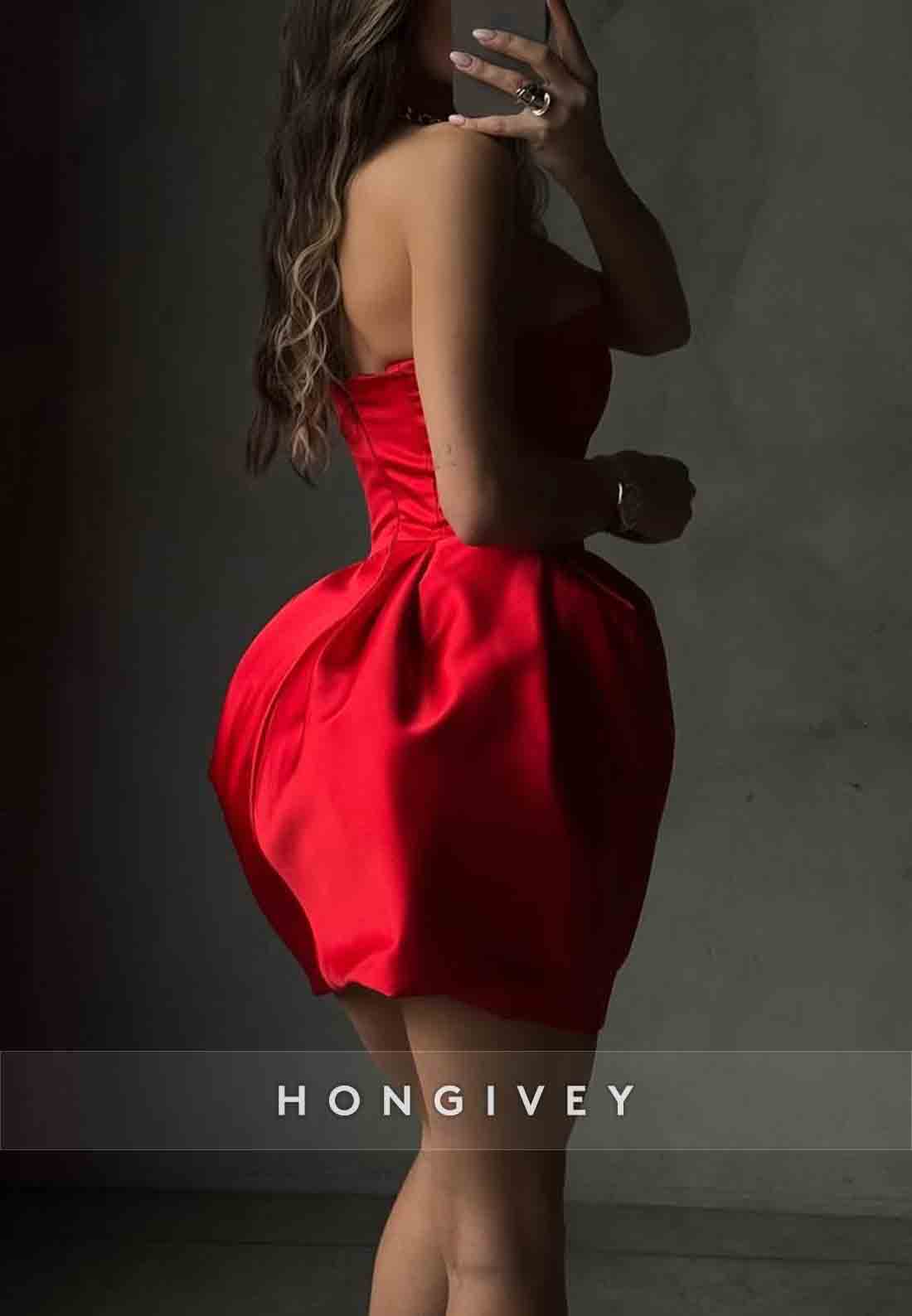 Strapless Sleeveless Satin Pleated Sweetheart Mini Homecoming Dresses