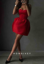 Strapless Sleeveless Satin Pleated Sweetheart Mini Homecoming Dresses