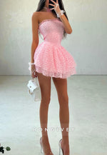 Pink Strapless Ruched Princess Party Dress Mini Empire Homecoming Dress
