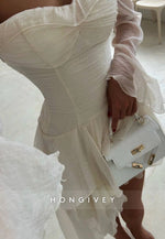 Off the Shoulder Ruched Long Sleeves Asymmetrical A-Line Homecoming Dress