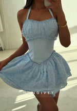 Light Blue A-Line Ruched Mini Homecoming Dress Halter Neck Party Dresses