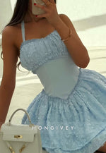 Light Blue A-Line Ruched Mini Homecoming Dress Halter Neck Party Dresses