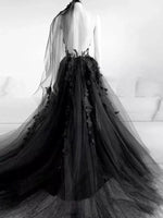 Sexy Black Lace Appliques Sleeveless Tulle Backless Wedding Dresses