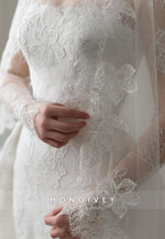 Long Sleeves Detachable Sheath Chapel Train Lace Wedding Dresses