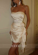 Strapless Satin Side Draping Sheath Satin Pleated Short Homecoming Dresses