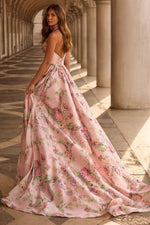 Pink Halter Sleeveless Backless Flowers Floral Print A-Line Floor-Length Prom Dress