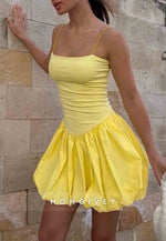 Simple Spaghetti Straps A-Line Sleeveless Pleated Mini Homecoming Dresses
