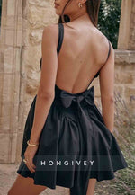 Bowknot Regular Straps Open Back Square Neck Sleeveless Princess Short Homecoming Dresses