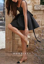 Bowknot Regular Straps Open Back Square Neck Sleeveless Princess Short Homecoming Dresses