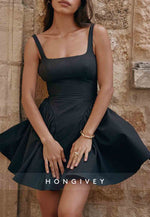 Bowknot Regular Straps Open Back Square Neck Sleeveless Princess Short Homecoming Dresses