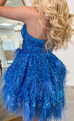 H2192 - A-Line Sweetheart Strapless Sequined Feathers Party/Homecoming Dress