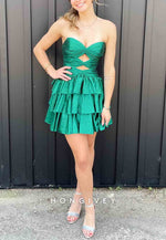 Crisscross Back Sweetheart Glitter Ruched Strapless Short Homecoming Dresses