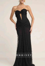 Strapless Floor-Length Sweetheart Trumpet Prom Dresses with Pearls