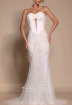 Strapless Floor-Length Sweetheart Trumpet Prom Dresses with Pearls