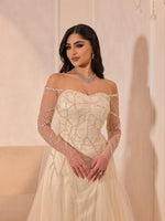 Sequins Off the Shouder Long Sleeve Sparkle A-Line Shael Evening Dress