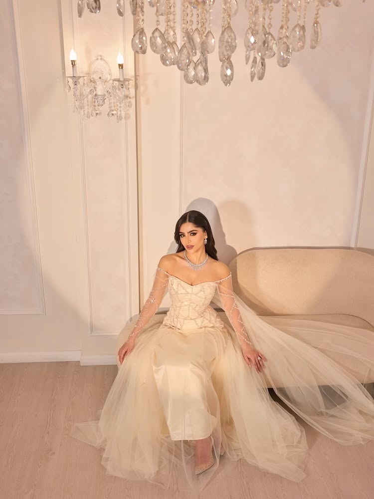 Sequins Off the Shouder Long Sleeve Sparkle A-Line Shael Evening Dress