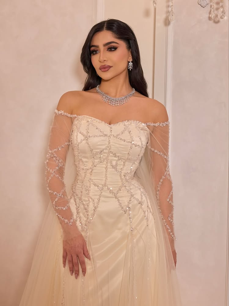 Sequins Off the Shouder Long Sleeve Sparkle A-Line Shael Evening Dress