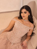 Off the Shoulder Sleeveless Sqeuins Tulle A-Line Evening Dress Floor-Length