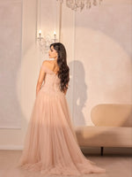Off the Shoulder Sleeveless Sqeuins Tulle A-Line Evening Dress Floor-Length