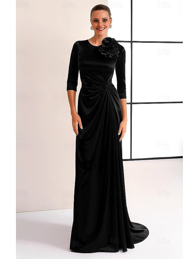 O-Neck Flowers 3/4 Sleeve Mermaid Floor-Length Evening Dress