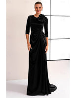 O-Neck Flowers 3/4 Sleeve Mermaid Floor-Length Evening Dress