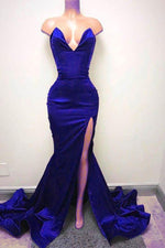 Sleeveless Sweetheart Front-Split Chic Sweep-Train Prom Party Gowns