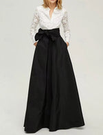 Long Sleeve Bow A-Line Floor-Length Formal Evening Dress