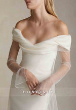 Tulle Off the Shoulder Court Train Long Sleeves Mermaid Wedding Dresses