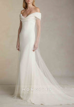 Tulle Off the Shoulder Court Train Long Sleeves Mermaid Wedding Dresses