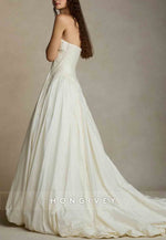 Simple Strapless A-Line Court Train Ruched Empire Wedding Dresses