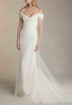 Tulle Off the Shoulder Court Train Long Sleeves Mermaid Wedding Dresses