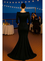 O-Neck Flowers Long Sleeve Mermaid Floor-Length Evening Dress