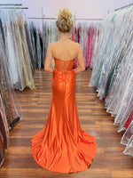 Strapless Beaded Sparkle Sleeveless Mermaid Side Slit Prom Dress