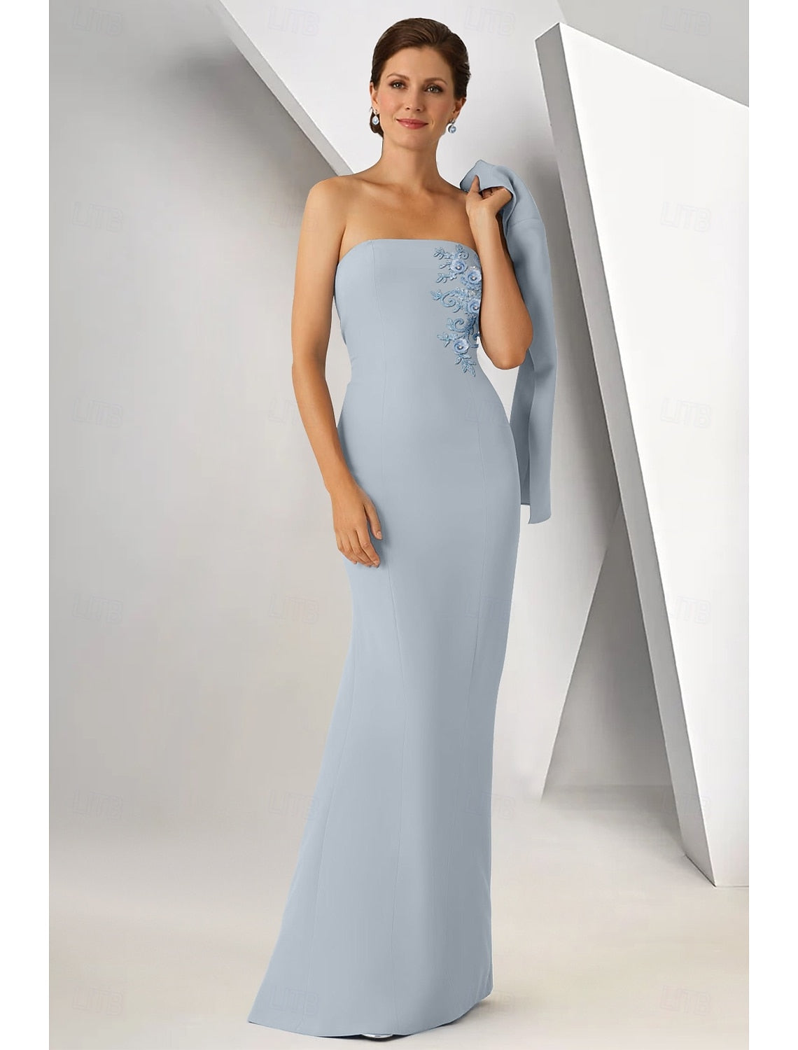 Applique Cape Sleeve Mermaid Evening Down Mother of the Bride Dress