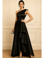 One Shoulder Sleeveless A-Line Ruffle Evening Gown Mother of the Bride Dress