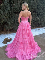 Strapless Chiffon Ruffled Prom Dress with Corset Bodice and Slit