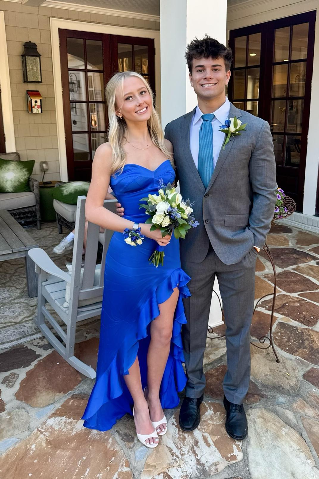 Strapless Green Silk Long Party Dress with Slit