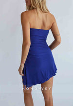 Simple Strapless Asymmetrical Pleated Simple Mini Homecoming Dress