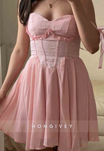 Sweetheart A-Line Pink Short Homecoming Dresses with Shoulder Bowknots