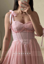 Sweetheart A-Line Pink Short Homecoming Dresses with Shoulder Bowknots
