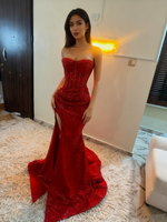 Stunning Mermaid Sweetheart Red Slit Sequin Prom Dresses Inspiration Prom Dress Princess