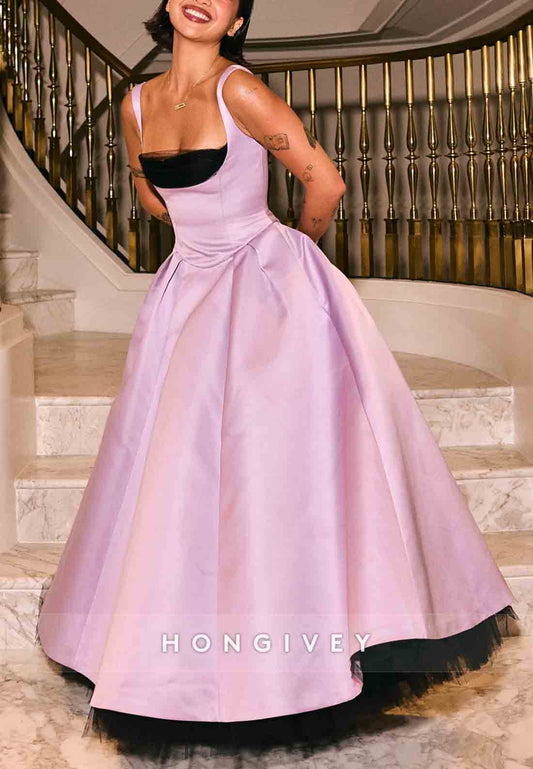 Princess Satin Lilac Regular Straps Pleated Empire Evening Gowns