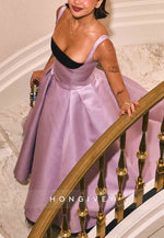 Princess Satin Lilac Regular Straps Pleated Empire Evening Gowns